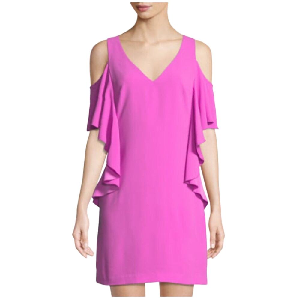 Trina Turk Lambada Pink Sheath Dress Womens 2 Ruffle Barbiecore Cocktail date